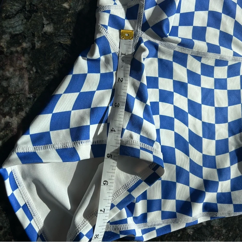 NWT Wilo The Label Blue and White Check The Wave Bike shorts and Bra set. Medium - Picture 10 of 11